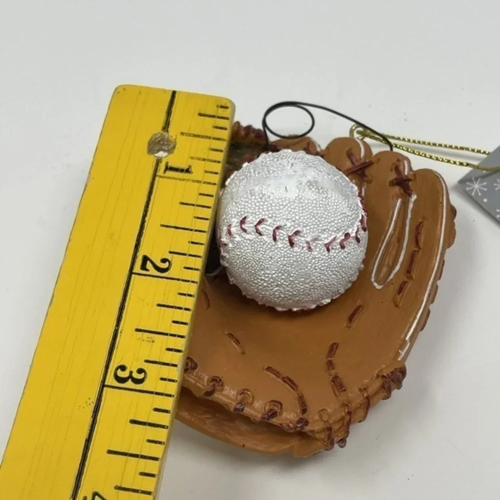 New‎ Baseball Glove Ball Christmas Ornament 3.5” Tan Brown Resin